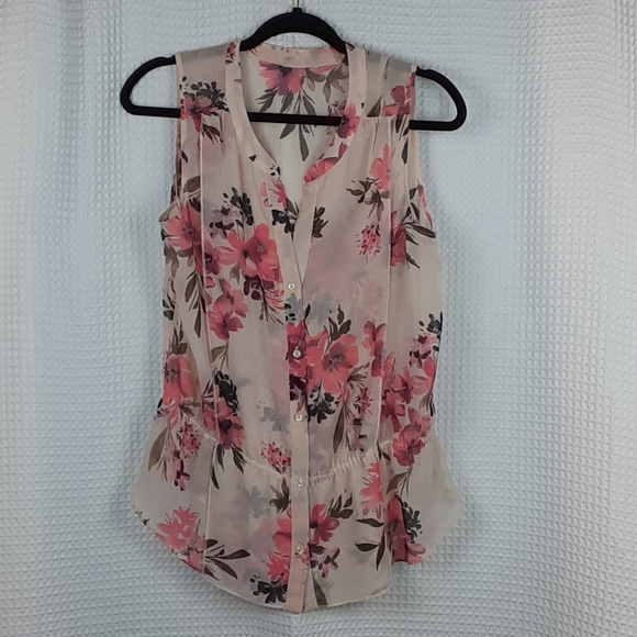 Unknown Tops - Floral Print Sleeveless Sheer Blouse